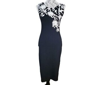 AMISU European Bodycon Strapless Midi Dress with White Floral Design EU 40 US 10